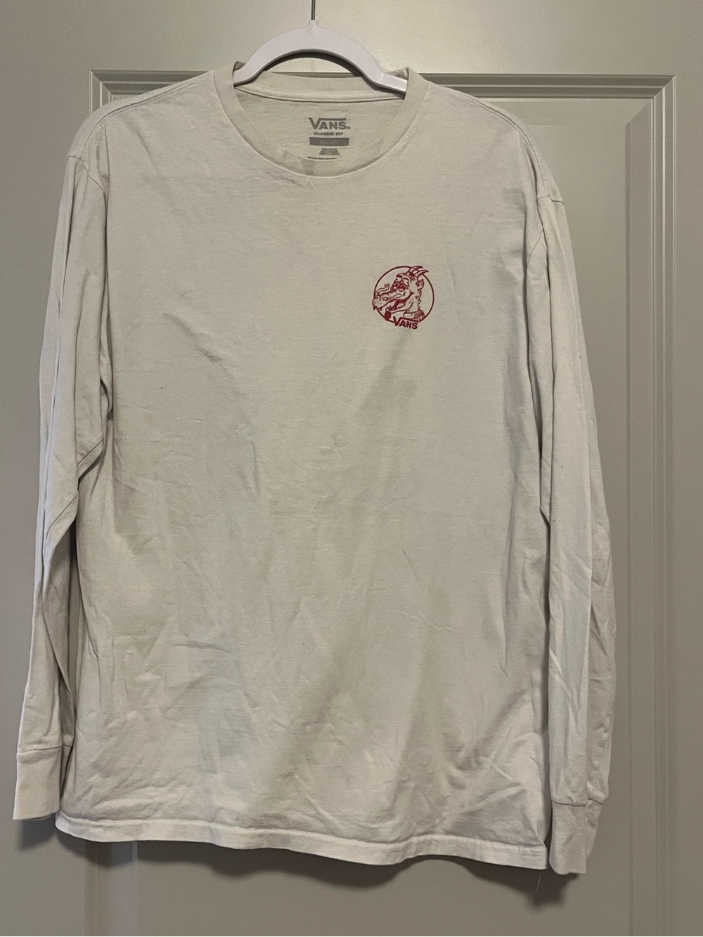 Vans Long Sleeve Tee in Off-White with Red Chest Graphic
